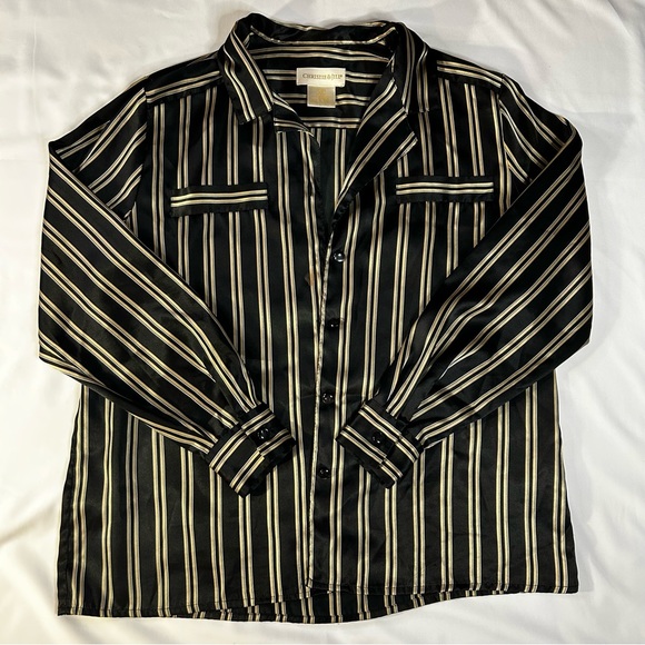 VINTAGE STRIPED SATIN BUTTON UP BLOUSE - Picture 2 of 4